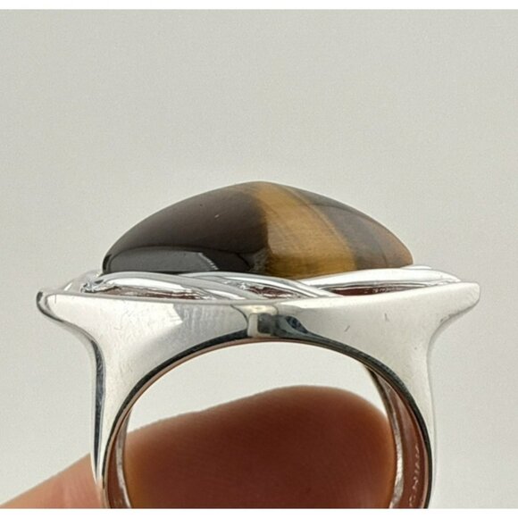 QVC Tigers Eye Ring Sterling Silver Modernist Cabochon Pyramid 925 Size 9 - Picture 4 of 15